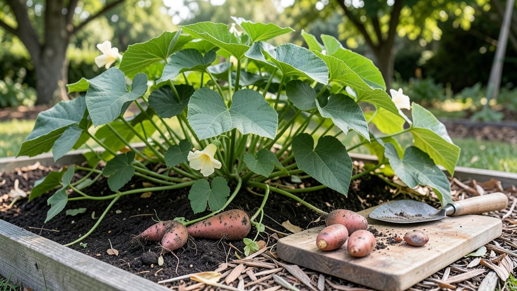 How to Know When to Harvest Sweet Potatoes: Skin Slips Easily and Tops Begin Yellowing
